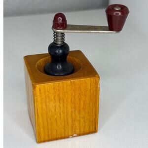 Vintage Hand-Crank Wooden Pepper Mill or Spice Grinder